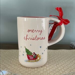 Rae Dunn Merry Christmas Mug with Sled, Snowflakes, North Pole & Red Interior